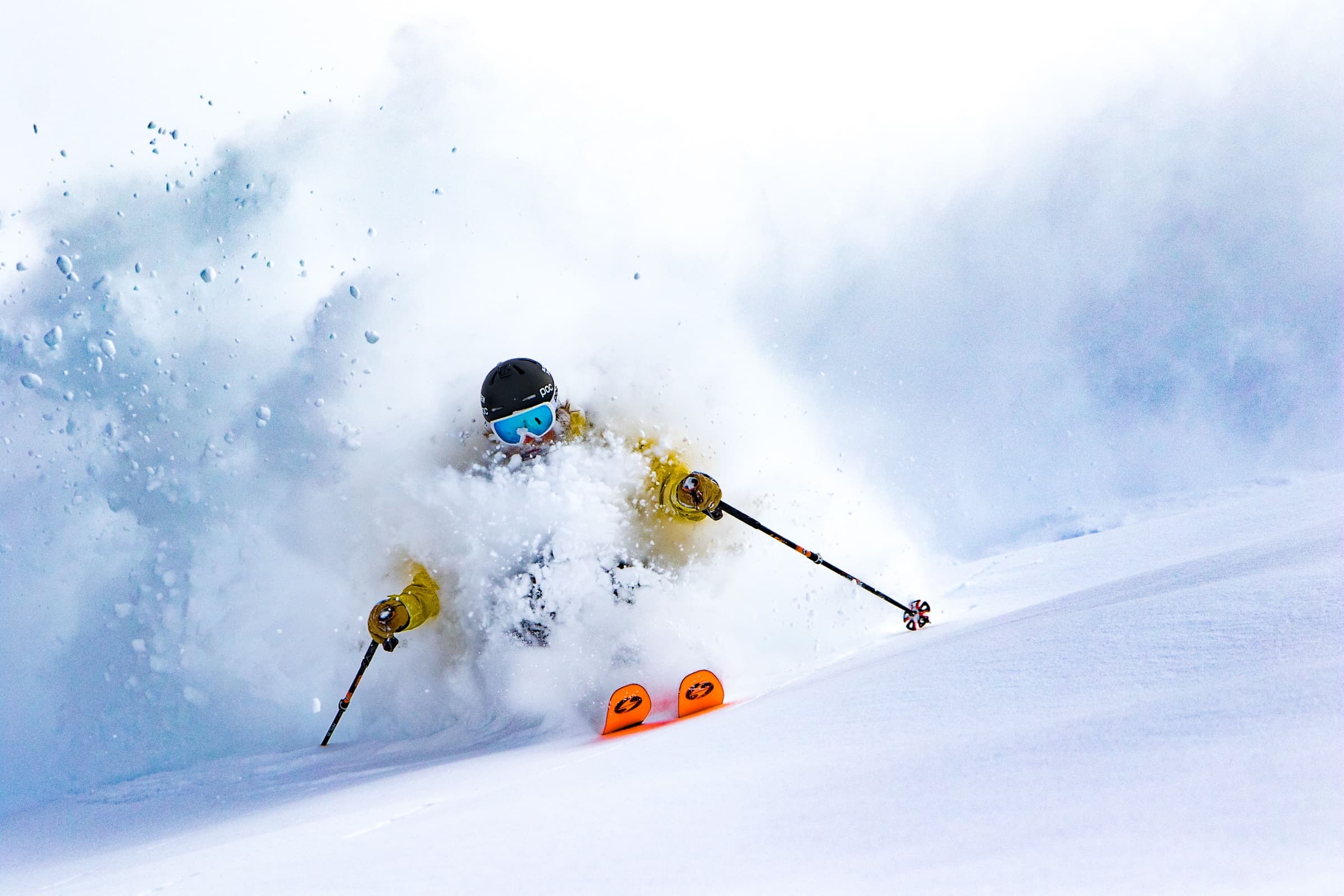 Beginner skier on a groomed run in the Cottonwood Canyon resorts near Salt Lake City