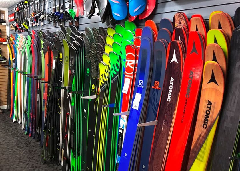 Inside The Lifthouse Ski Shop — ski wall display at 3700 Fort Union Blvd Cottonwood Heights